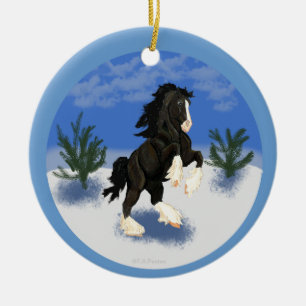 Shire Horse in Winter Round Christmas Ornament