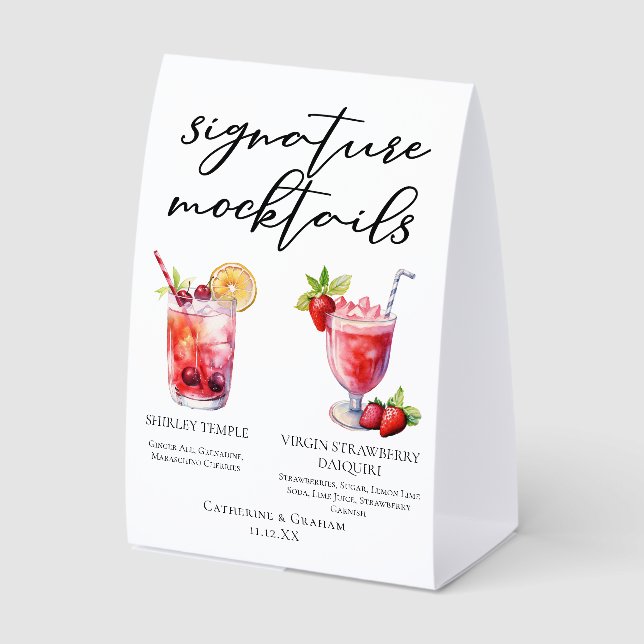 Shirley Temple Strawberry Daiquiri Mocktails Menu Paper Table Tent (Front)
