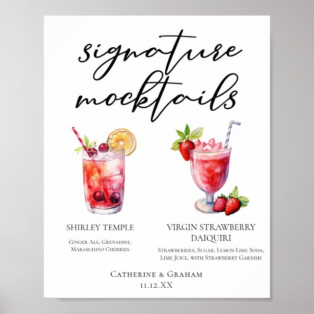 Shirley Temple Strawberry Daiquiri Mocktails Menu Poster (Front)