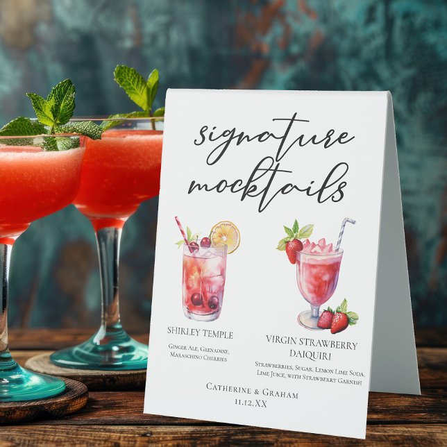 Shirley Temple Strawberry Daiquiri Mocktails Menu Table Tent (Creator Uploaded)
