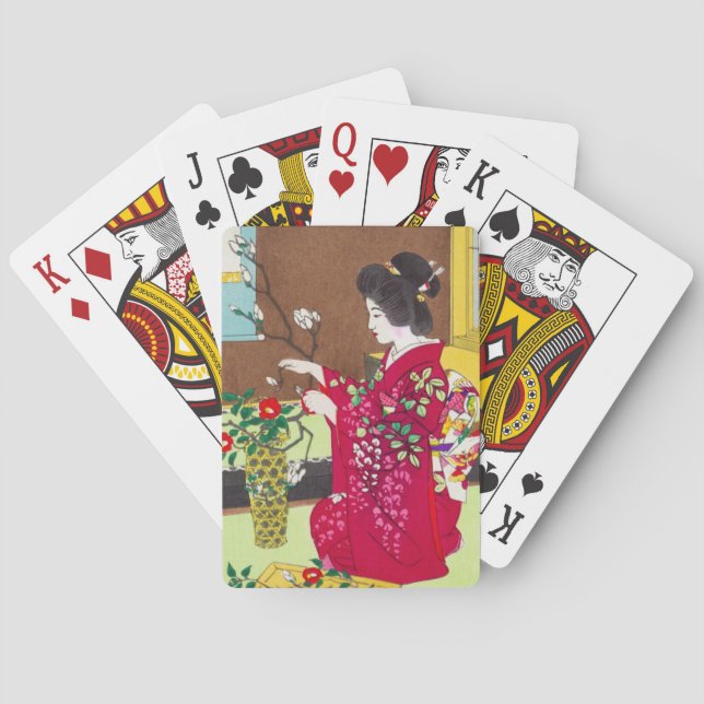 Shiro Kasamatsu Ikebana flowers lady maiko art Poker Cards (Back)