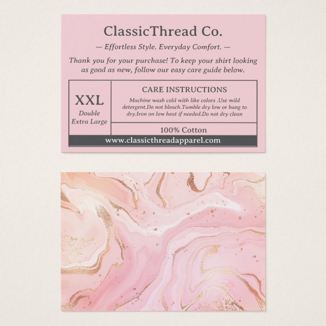 Shirt Apparel Care Instruction Package Insert Card (Front & Back)