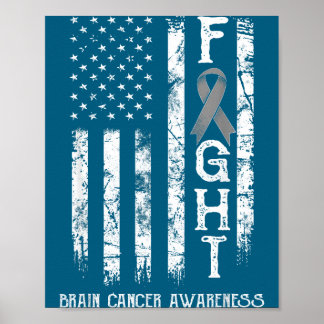 Shirt Brain Cancer Warrior Us Flag Poster