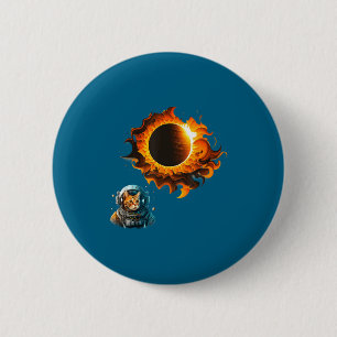 Shirt Cat Astronaut Watching Solar Eclipse Button