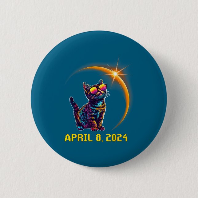 Shirt Cat Lovers Astronomy Solar Eclipse Button (Front)