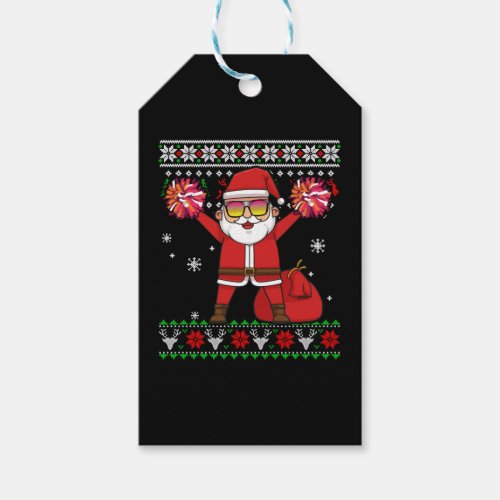 Shirt Christmas Cheerleading Santa Claus Gift Tags