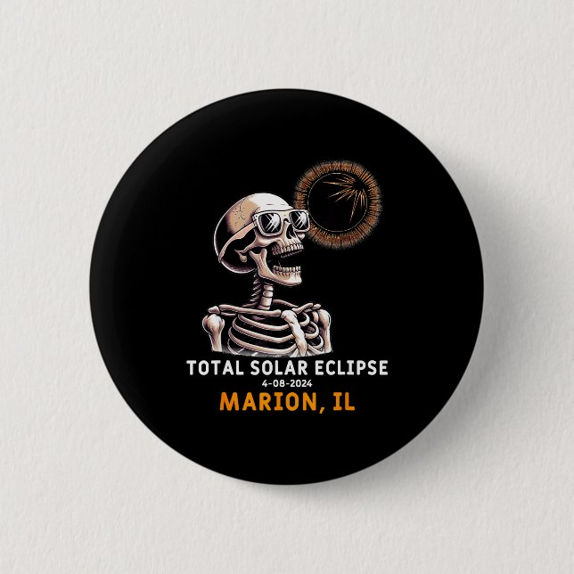 Shirt Skeleton Solar Eclipse Marion Illinois Button (Front)