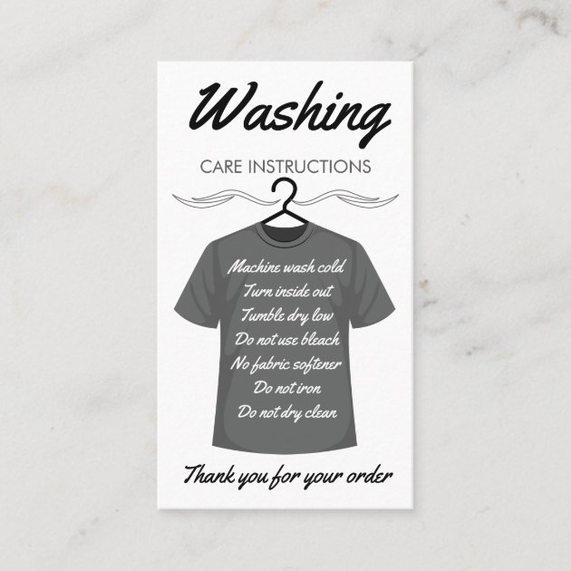 Shirt Washing Care Instructions Customer Direction Business Card