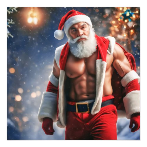 Shirtless Ripped Pinup Christmas Santa Claus Photo Print
