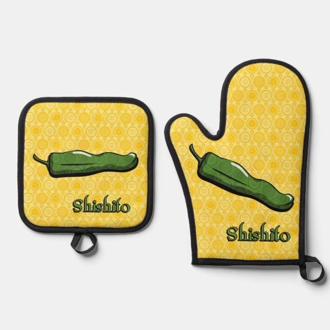 Shishito Chili Pepper Oven Mitt & Pot Holder Set (Front)