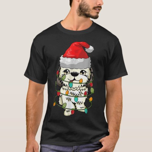 Shitzu Dog Ugly Christmas Sweater Xmas Tree Lights
