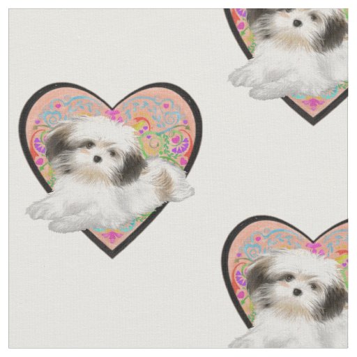 shitzu in heart fabric