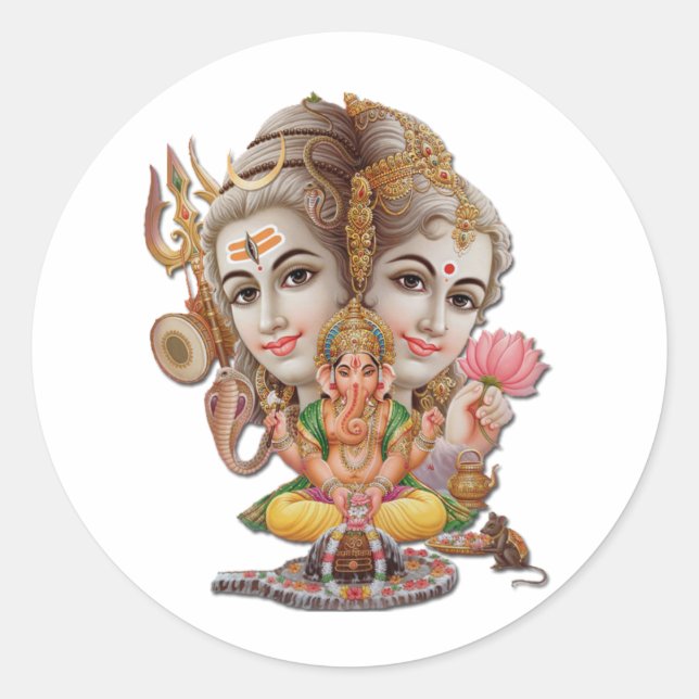 Shiva and family classic round sticker (Front)