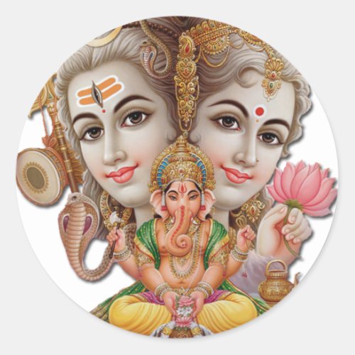 Shiva and family classic round sticker