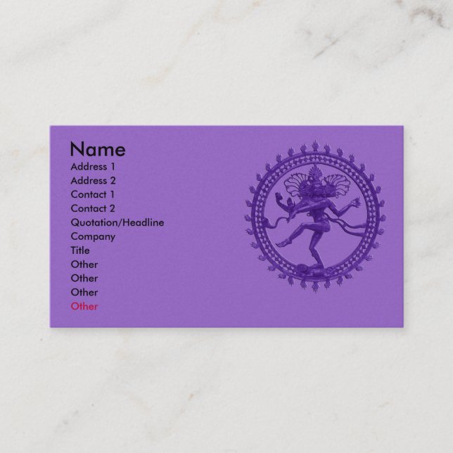 Shiva dance business card (Front)