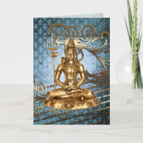 Shiva gold blue damask Greeting Card Notecard