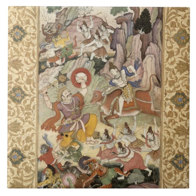 Shiva killing the Demon Andhaka, c.1585-90 Ceramic Tile (Front)
