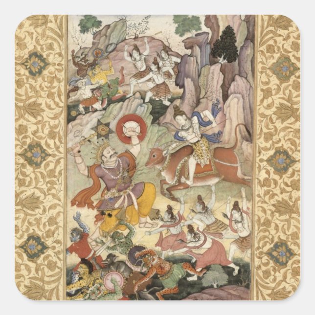 Shiva killing the Demon Andhaka, c.1585-90 Square Sticker (Front)