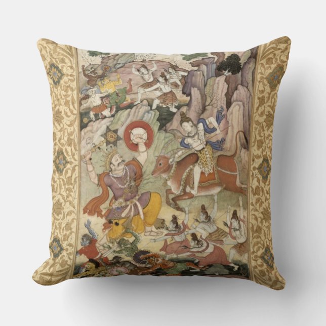 Shiva killing the Demon Andhaka, c.1585-90 Throw Pillow (Front)