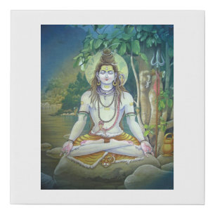 Shiva, known as First Yogi, meditating in forest Faux Canvas Print