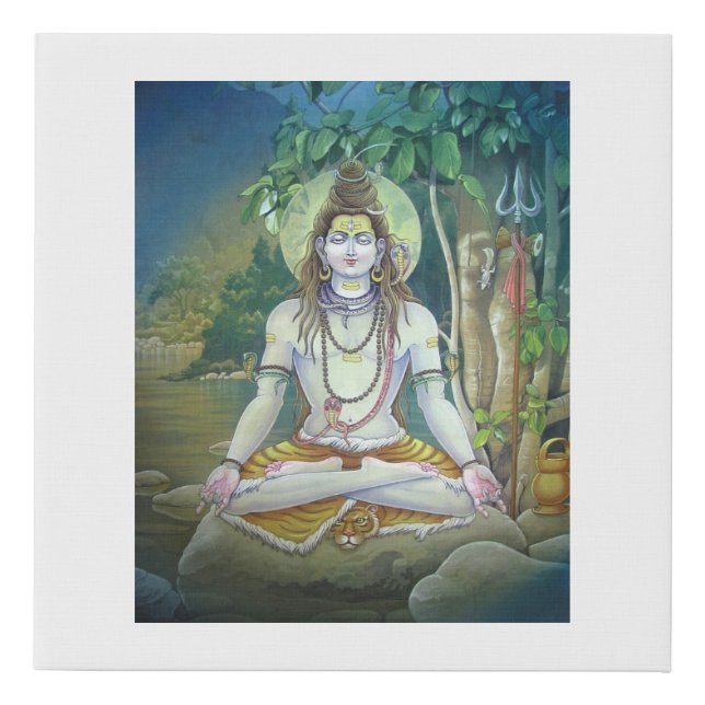 Shiva, known as First Yogi, meditating in forest Faux Canvas Print (Front)