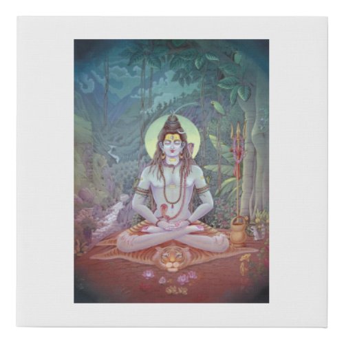 Shiva known as First Yogi meditating in forest Faux Canvas Print