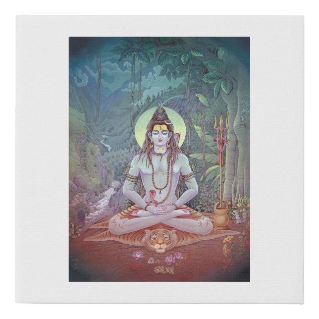 Shiva, known as First Yogi, meditating in forest Faux Canvas Print (Front)