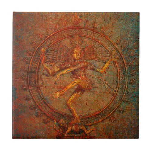 Shiva On Distressed Background Overlay Ceramic Tile