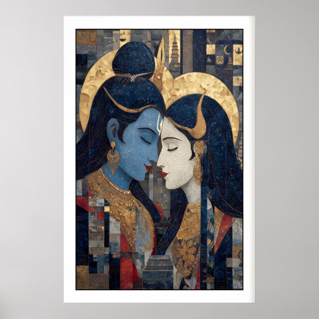 Shiva Parvati Wall Art Intimate Mosaic Portrait (Front)