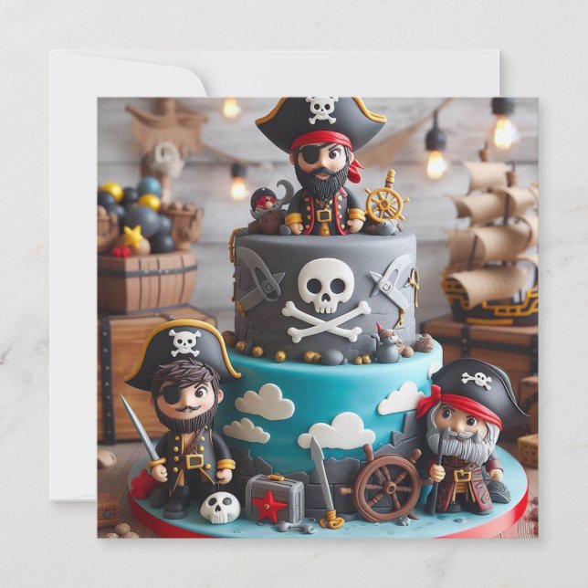 SHIVER ME TIMBERS PIRATES THEMED BIRTHDAY CAKE  INVITATION (Front)