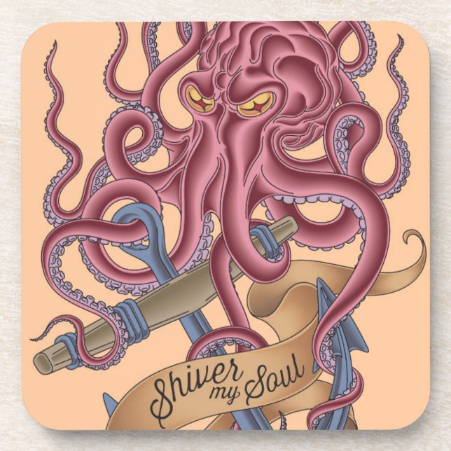 Shiver My Soul | Octopus Tatto Beverage Coaster (Front)