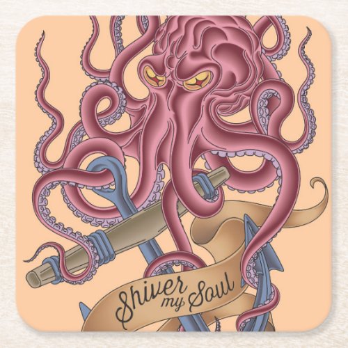 Shiver My Soul  Octopus Tatto Square Paper Coaster