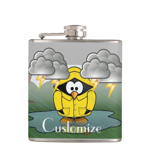 Shivering Rainy Day Penguin Thunder_Cove Flask (Front)