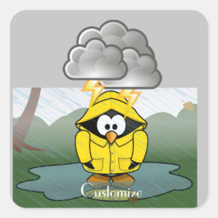 Shivering Rainy Day Penguin Thunder_Cove Square Sticker