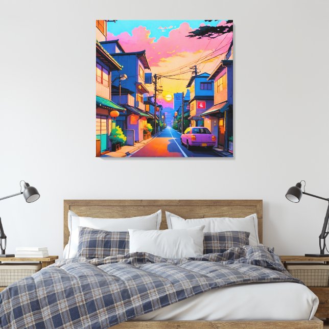 "Shizuka no Michi" (Quiet Street) Canvas Print (Insitu(Bedroom))
