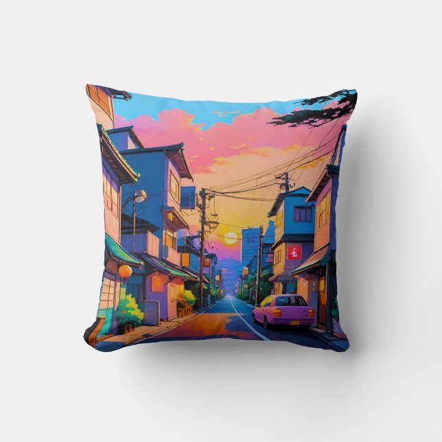 "Shizuka no Michi" (Quiet Street) Throw Pillow (Front)