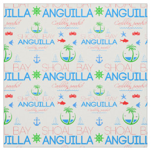 Shoal Bay, Anguilla Color Text And Images Pattern Fabric