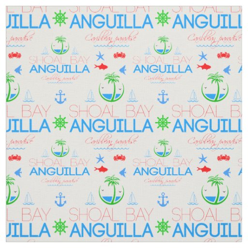 Shoal Bay, Anguilla Color Text And Images Pattern  Fabric