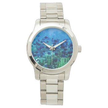 Shoal Of Blue Discus Fish Underwater Watch by beachcafe at Zazzle