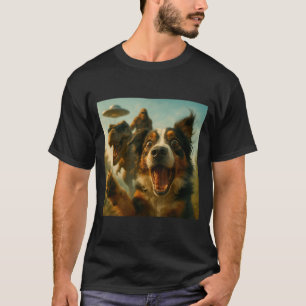 Shocked Australian Shepherd Dog T-rex Bigfoot Ufo T-Shirt