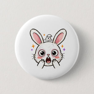 Shocked Bunny Halloween Ghost Face Button