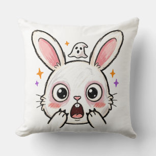 Shocked Bunny Halloween Ghost Face Throw Pillow