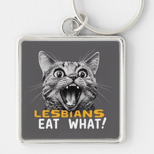 Shocked Cat Lesbians Eat What Funny LGBT Keychain