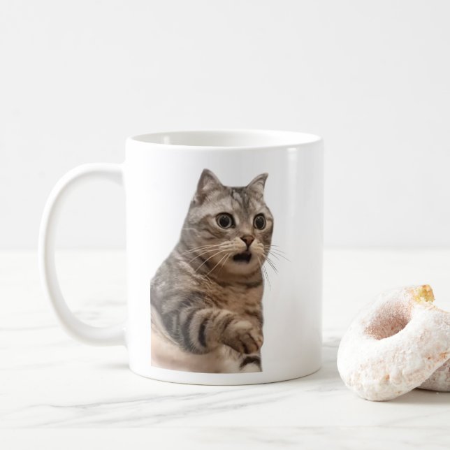 Shocked Cat Meme Mug Double Sided (With Donut)