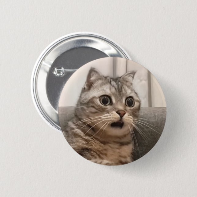 Shocked Cat Meme Pin Button (Front & Back)