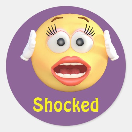 Shocked Emoji Girl Emoticon Cartoon Face Classic Round Sticker