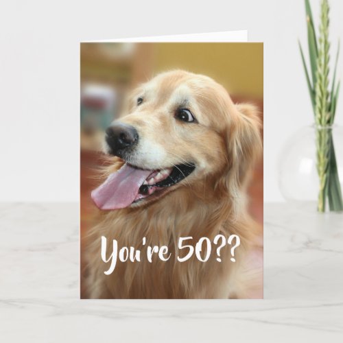 Shocked Golden Retriever Dog 50th Birthday Card
