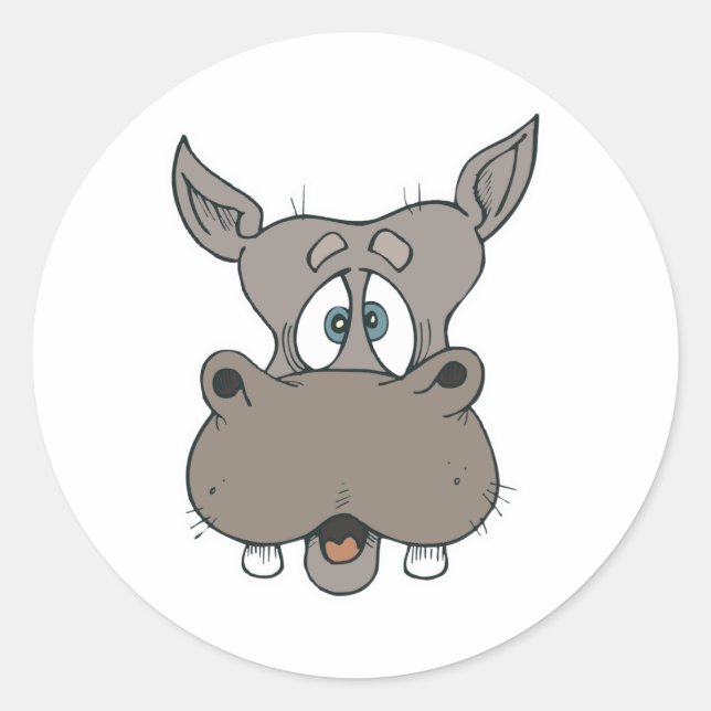 shocked hippo face classic round sticker (Front)