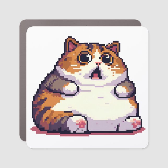 Shocked orange fat cat meme pixel art car magnet (Front)