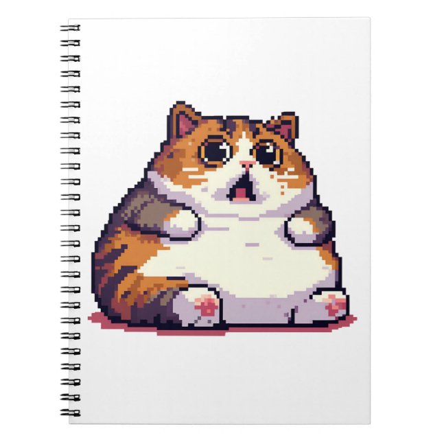 Shocked orange fat cat meme pixel art notebook (Front)